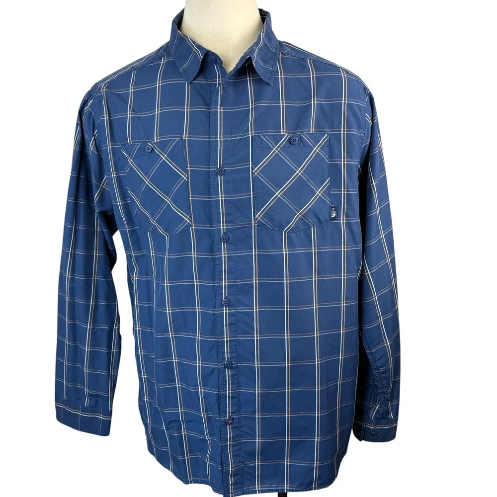 The North Face Mens XXL Shirt Blue Plaid Button Down‎ Long Sleeve Outdoor